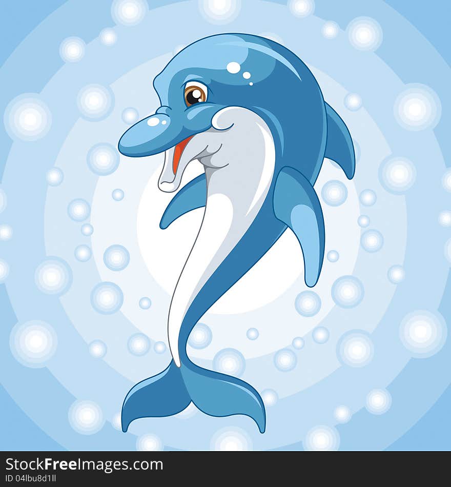 Funny dolphin on a blue background.