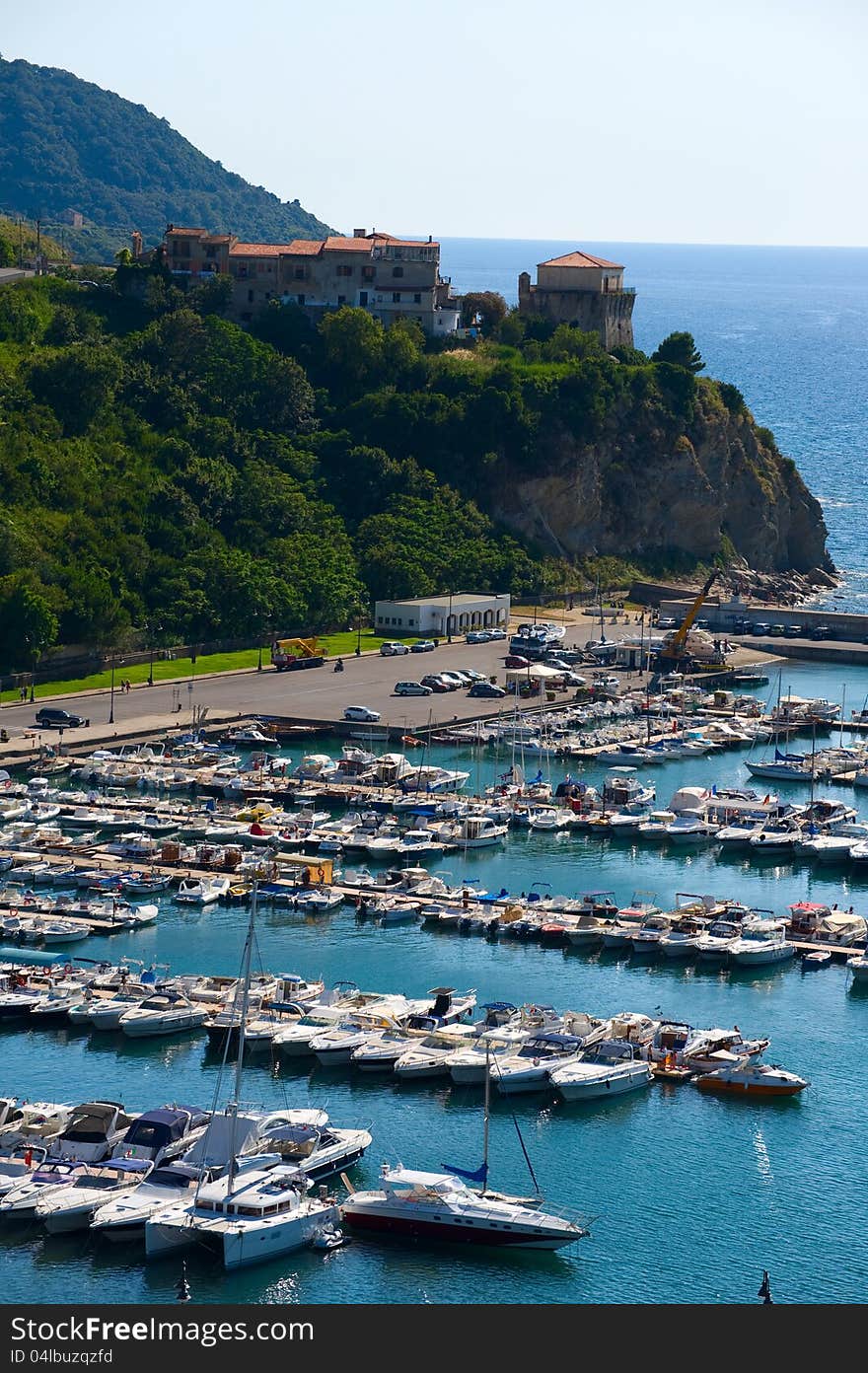 Boats moored in the harbor of Agropoli