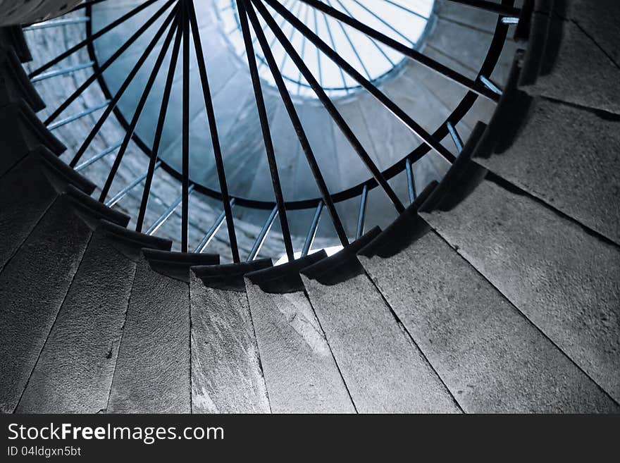 A concrete spiral staircase in tower