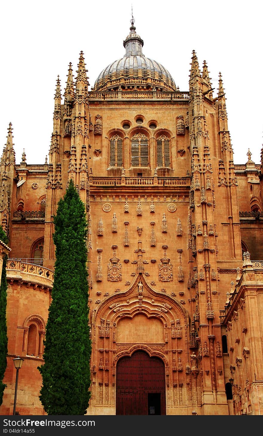 The massive southern gate of the Salamanca cathedral build entirely out of pink sandstone displays an entire set of gothic elements. The massive southern gate of the Salamanca cathedral build entirely out of pink sandstone displays an entire set of gothic elements.