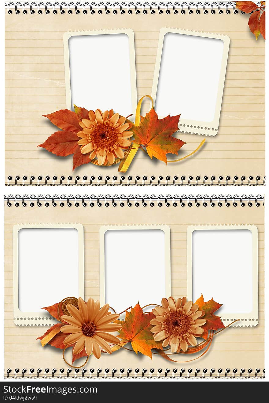 School background with autumn photo frames for the album. School background with autumn photo frames for the album