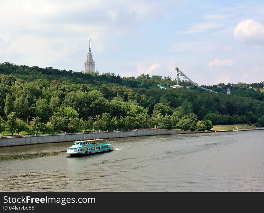 View of the Moscow River in the summer evening. View of the Moscow River in the summer evening