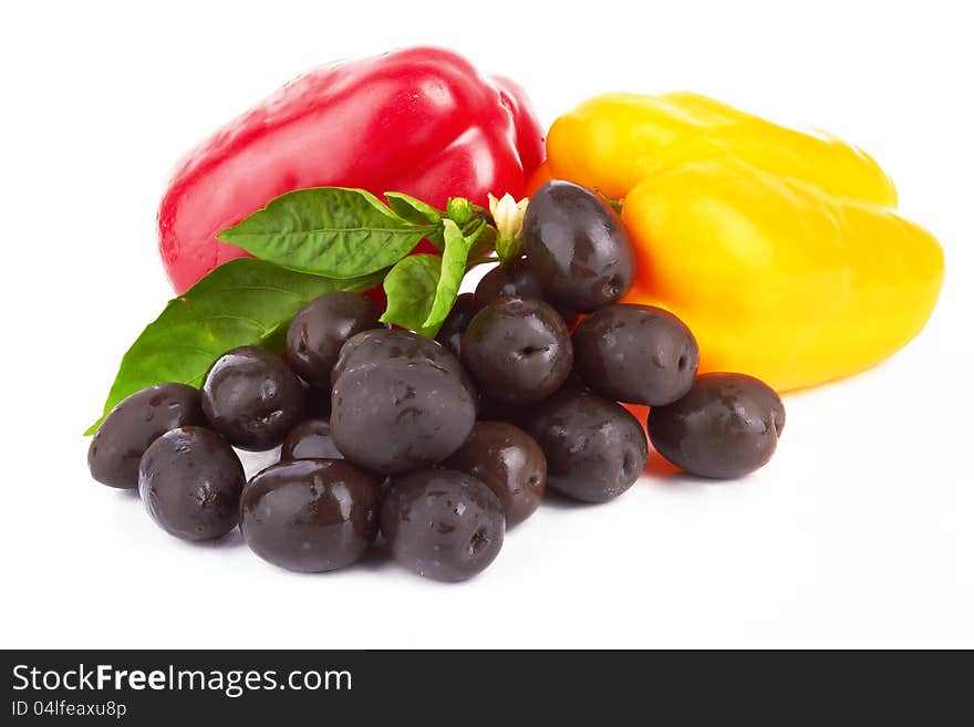 Black olives on white background