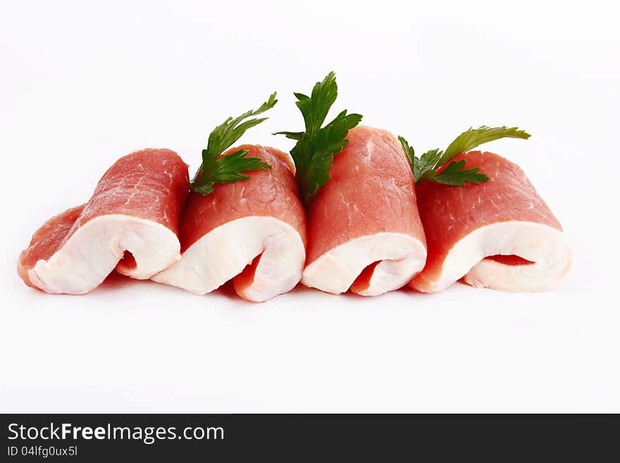 The piece of raw fillet steak on white background.