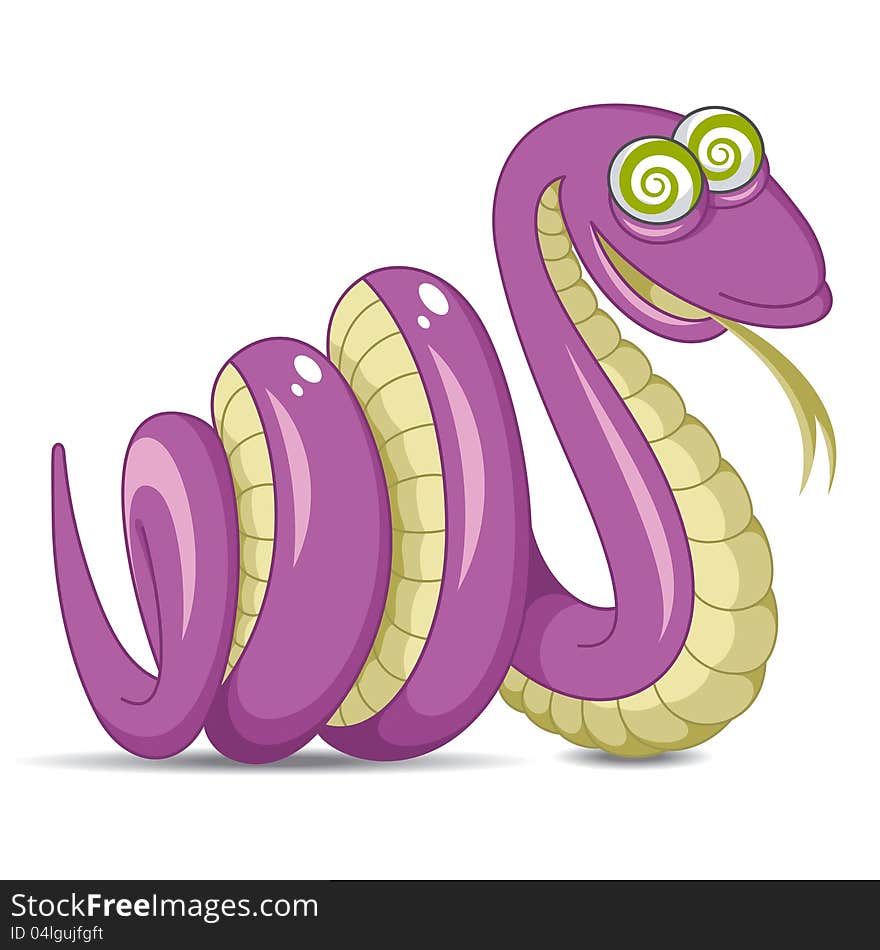 Violet funny snake on a white background. Violet funny snake on a white background