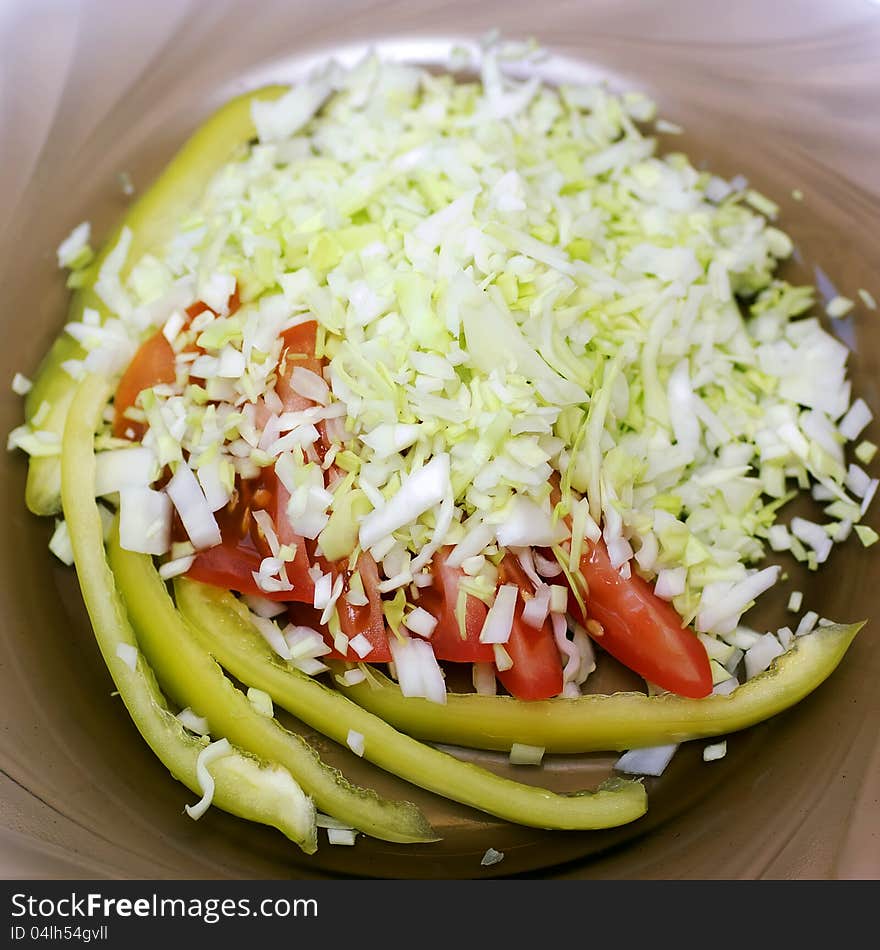 Healthy eating coleslaw, tomato and pepper. Healthy eating coleslaw, tomato and pepper