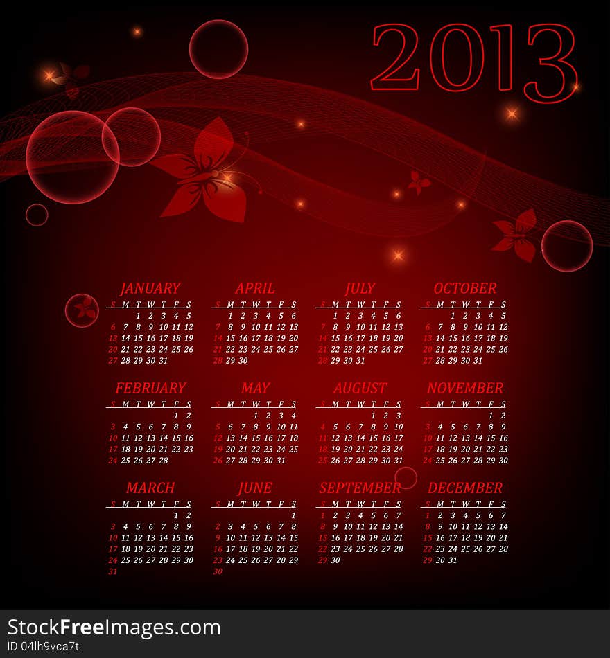 Modern bright vector calendar for 2013 year. Eps10. Modern bright vector calendar for 2013 year. Eps10