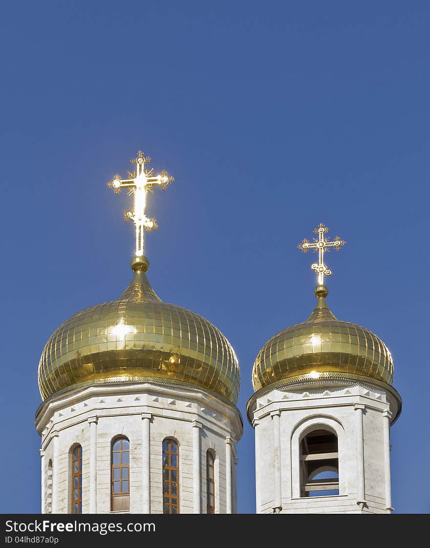 Dome of the Cathedral of Christ the Savior Cathedral in Pyatigorsk on a background of blue sky. Dome of the Cathedral of Christ the Savior Cathedral in Pyatigorsk on a background of blue sky.