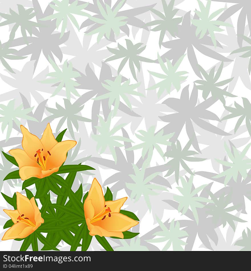 Bouquet of flowers on a background of leaves. The illustration on a white background. Bouquet of flowers on a background of leaves. The illustration on a white background.