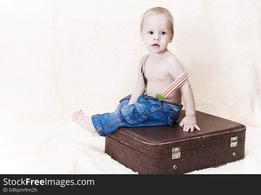 Child and suitcase