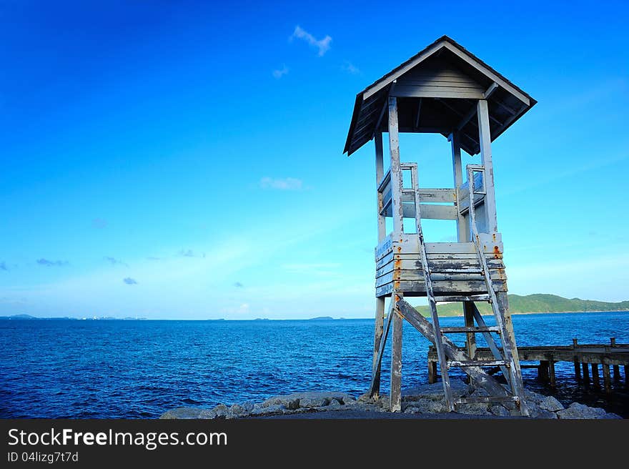 Coast guard tower in the coast of Rayong, Thailand. Coast guard tower in the coast of Rayong, Thailand.