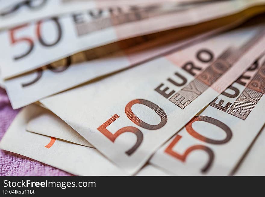 Close up of 50-Euro banknotes. Close up of 50-Euro banknotes