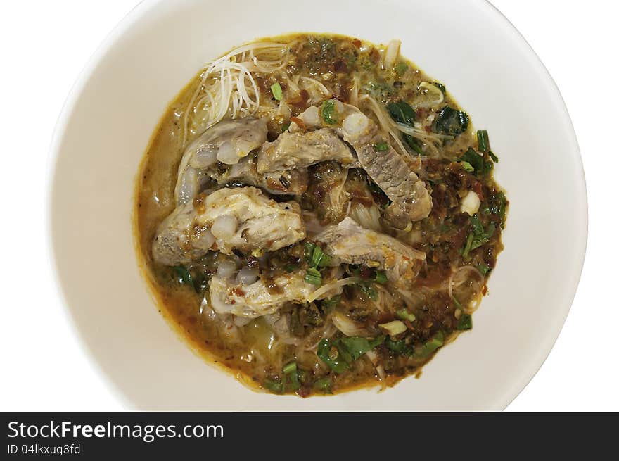 Instant noodles pork on white background you can feel delicious