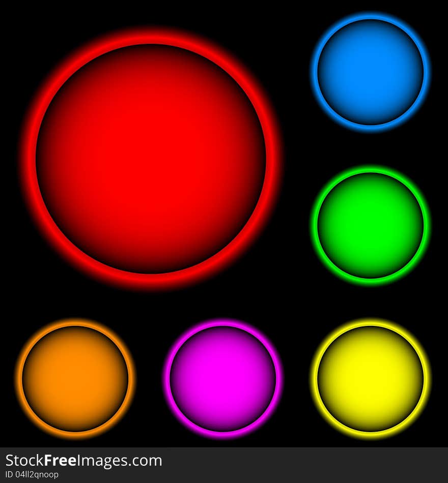 Six different colors on a black background. Six different colors on a black background