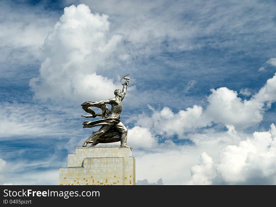 MOSCOW - JULY 22, 2012: Famous soviet monument Worker and Kolkhoz Woman (Worker and Collective Farmer) of sculptor Vera Mukhina on july 22, 2012 in Moscow, Russia. The monument is made of stainless steel for the 1937 World's Fair in Paris and subsequently moved to Moscow.