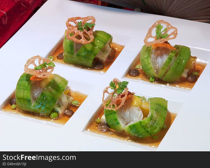 Chinese style winter melon with seafood stuffing. Chinese style winter melon with seafood stuffing