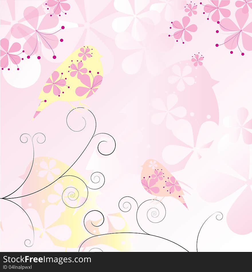 Abstract background with floral birds. Abstract background with floral birds