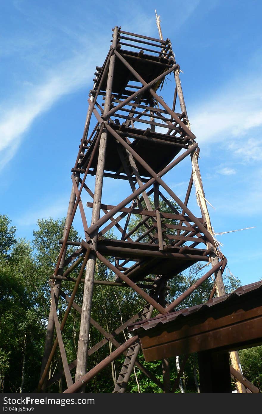 Wooden observation tower after hit lightning. Black Hill , Slovakia