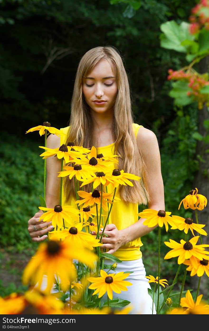 Young woman close up in the woods