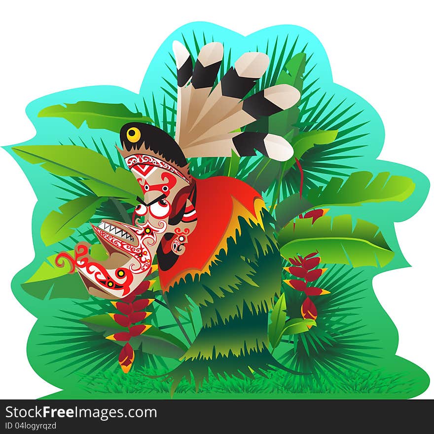 Illustration of hudoq dancer in cartoon style