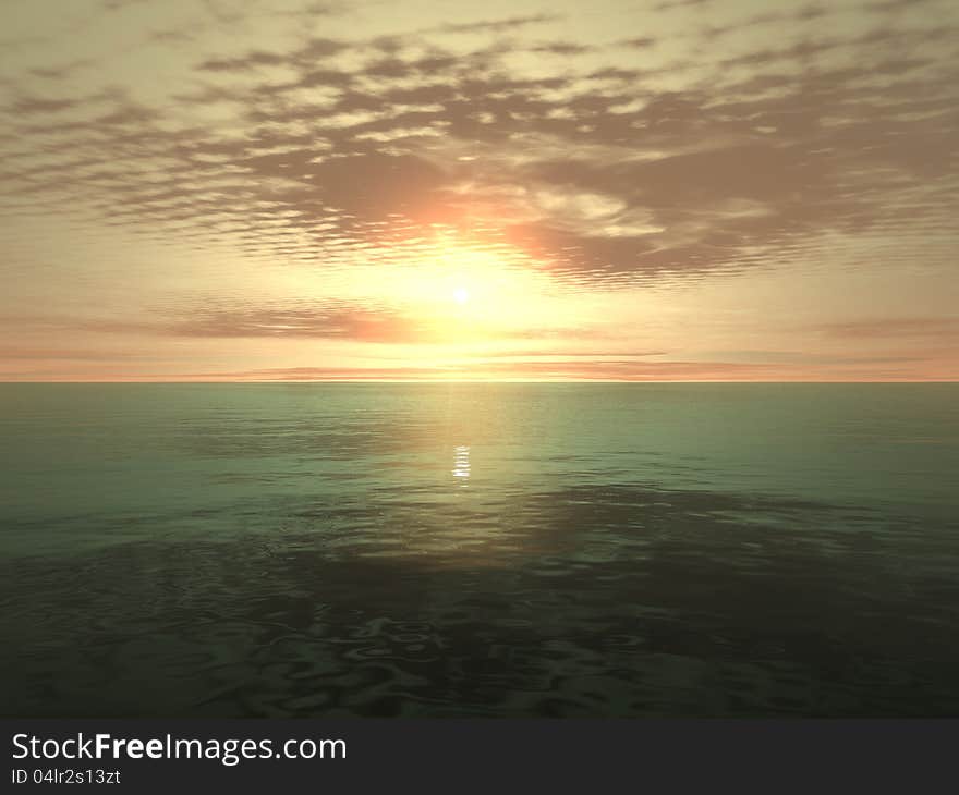 Still ocean rendering with sunset. Still ocean rendering with sunset