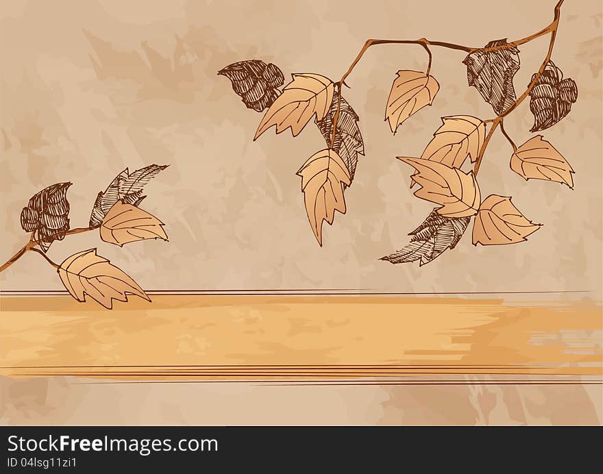 A sketch of the branches with autumn leaves on grunge background. A sketch of the branches with autumn leaves on grunge background