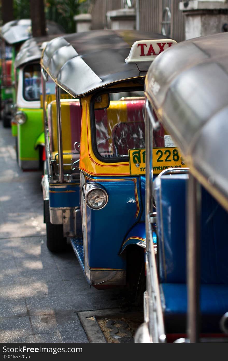 Auto rickshaws taxi on the street of Bangkok, Thailand