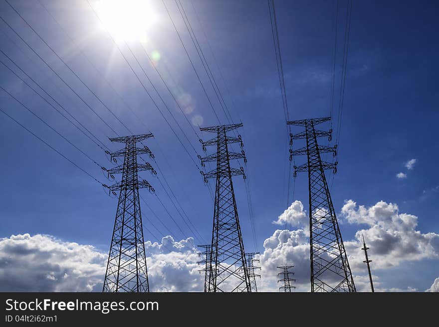 Power Transmission Tower  Group in the sunlight. Power Transmission Tower  Group in the sunlight