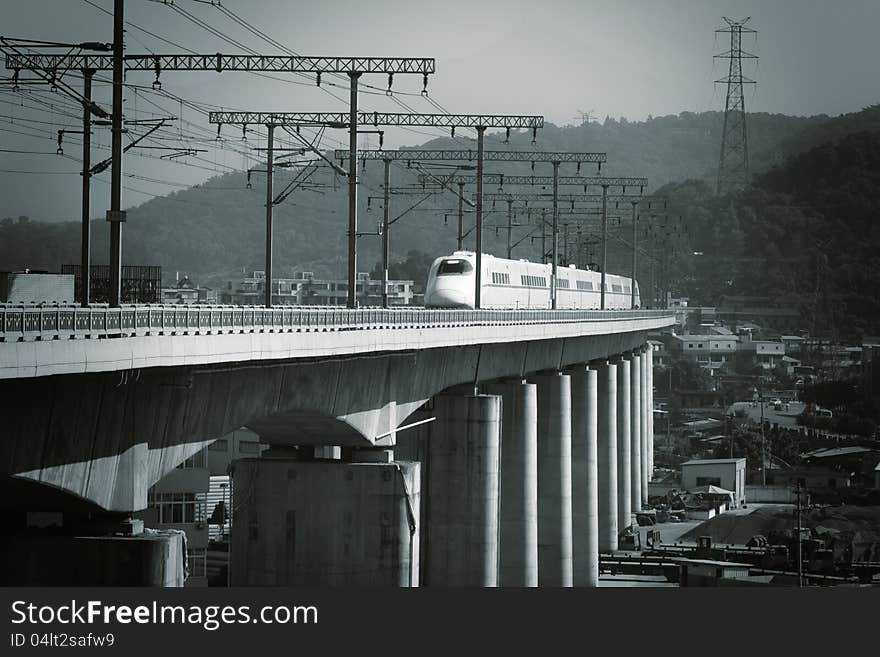 Supertrain on Concrete Bridge,at The southeast coast of China. Supertrain on Concrete Bridge,at The southeast coast of China