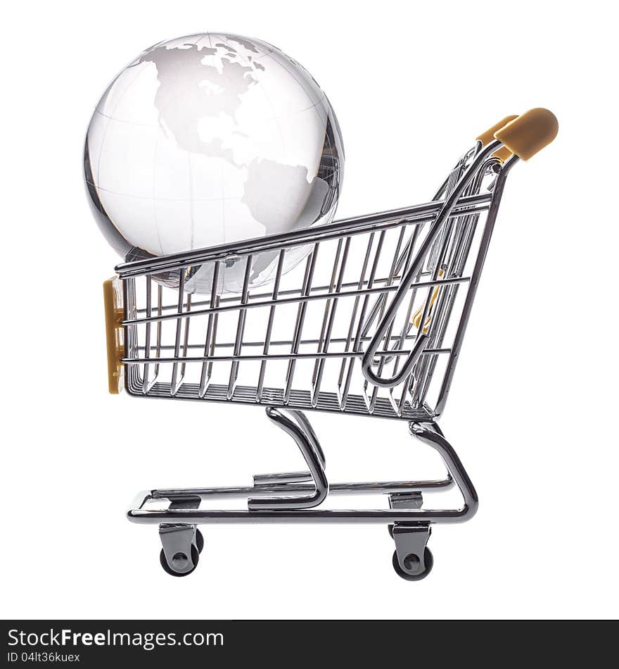 Isolated shopping cart and globe