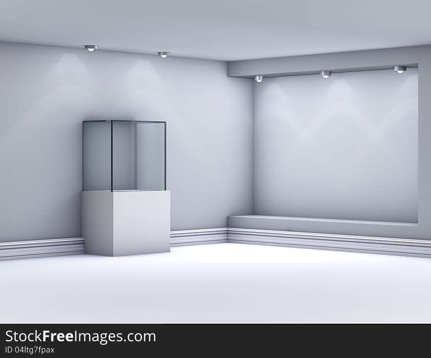 3d glass showcase and niche with spotlights