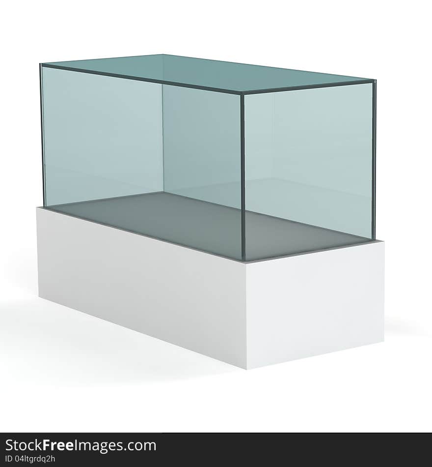 Empty glass showcase on a white background