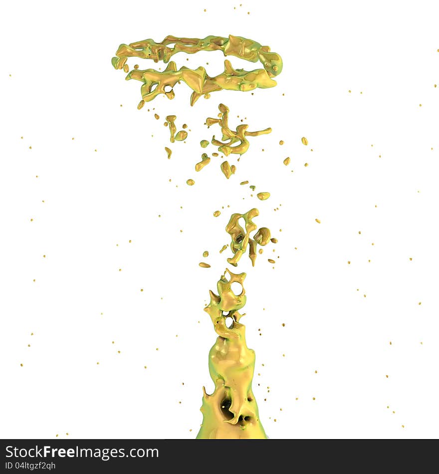 Golden liquid splash whirl isolated on white background