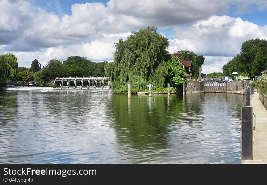 Weir And Lock Gate On The River Thames