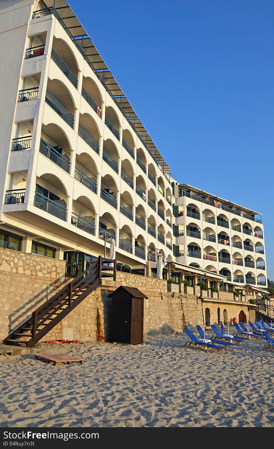 Amon Zeus hotel on the beach in Kalitheea resort in Kassandra, Greece. Amon Zeus hotel on the beach in Kalitheea resort in Kassandra, Greece