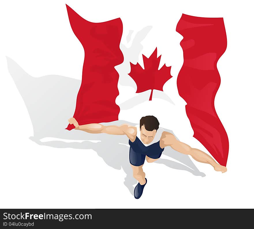 Vector illustration of a Race Winner celebrating with the Canadian National Flag. Vector illustration of a Race Winner celebrating with the Canadian National Flag