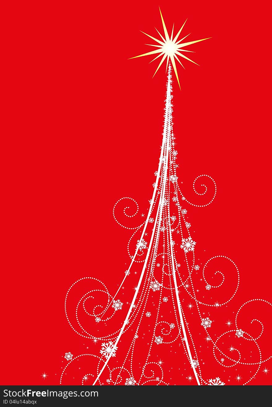 Abstract graphic Christmas tree on red background for greetings card