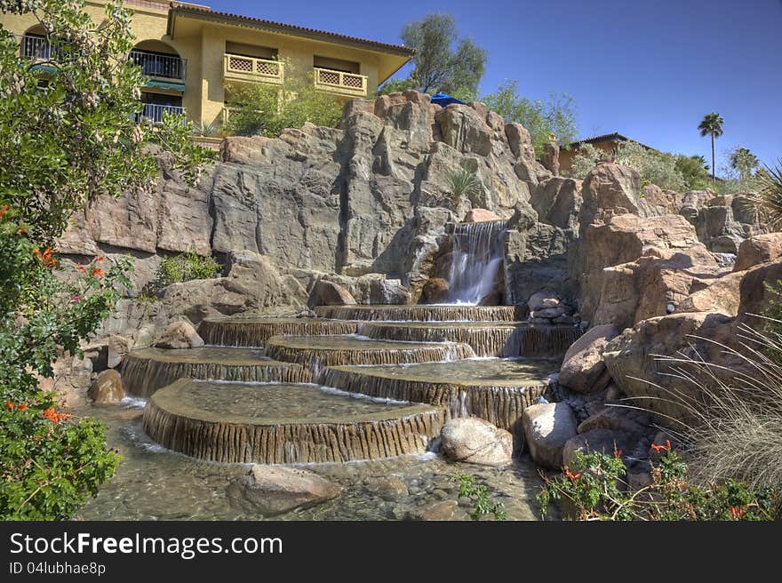 Cascading waters in a spa like setting in the desert