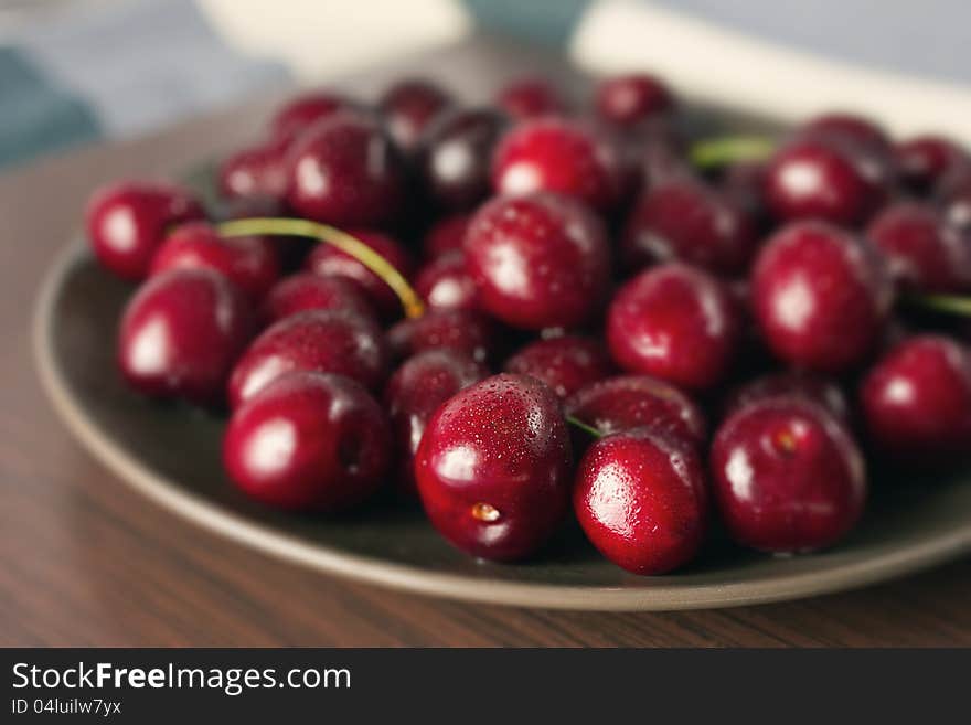 Fresh cherry on a plate. Fresh cherry on a plate