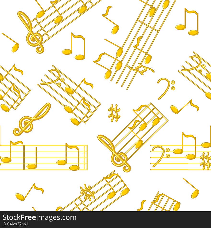 Seamless texture made of golden music symbols over white. Seamless texture made of golden music symbols over white