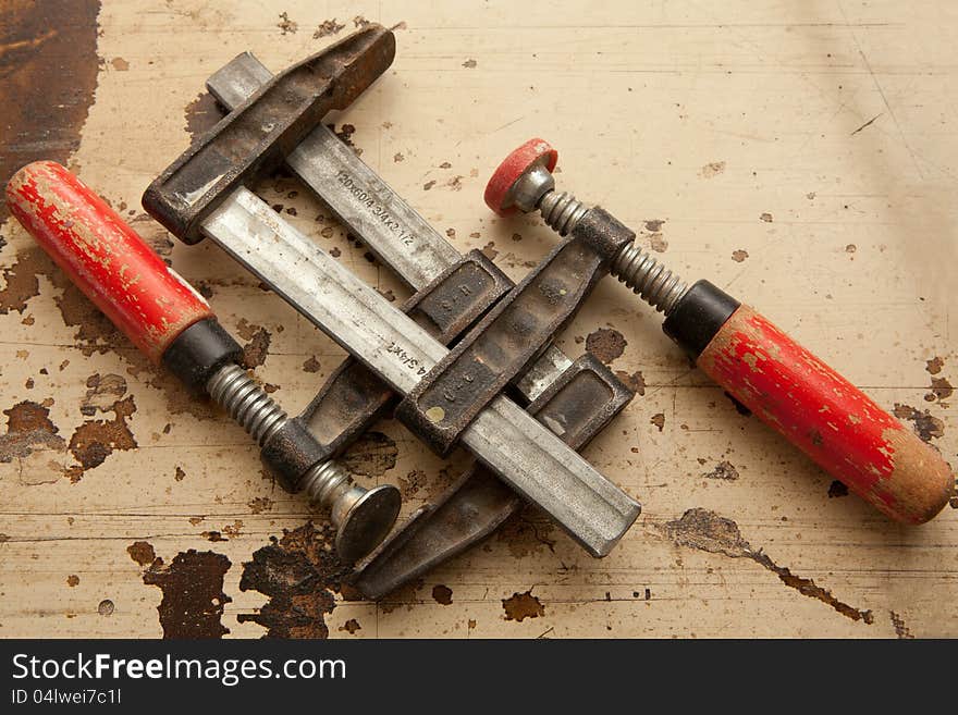 Bar clamps in workshop