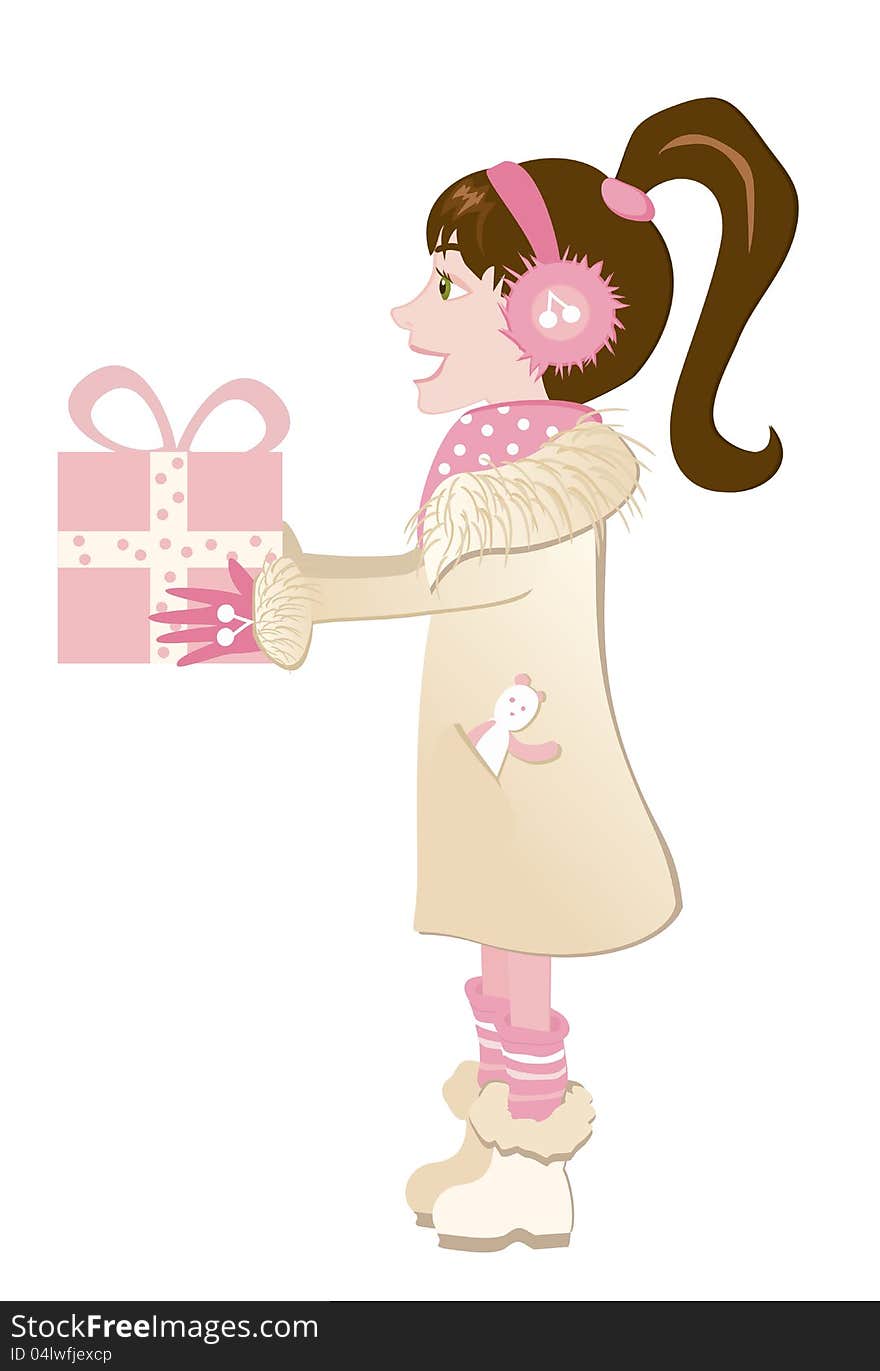 Small girl with present