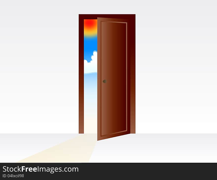 Door to the new world with sun and sky