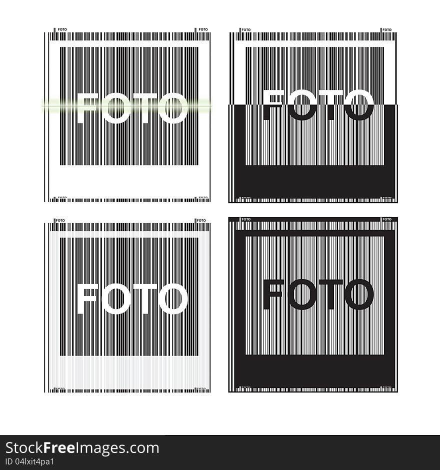 Four Polaroid photos with bar code