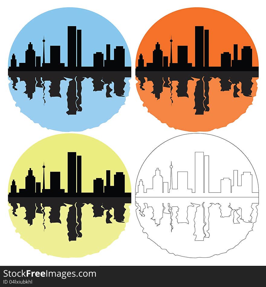 Silhouette of the city on a colored background