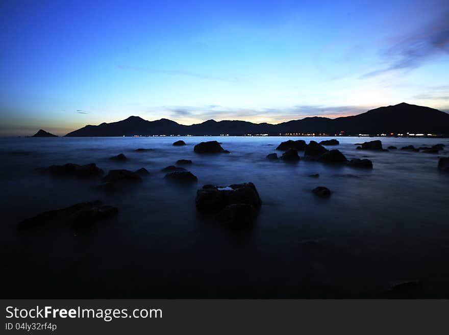 The peaceful seaside view at sunset moment,South China