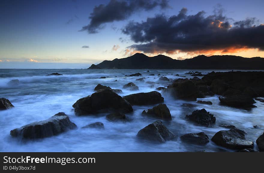 Sunset glow at the seaside