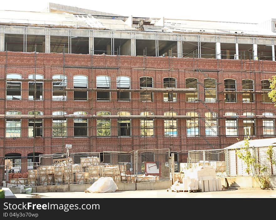 Construction site in the city center for construction of an office building