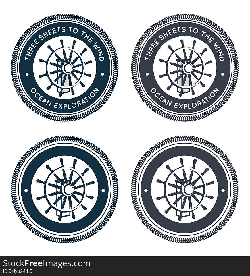 Nautical emblem with steering wheel