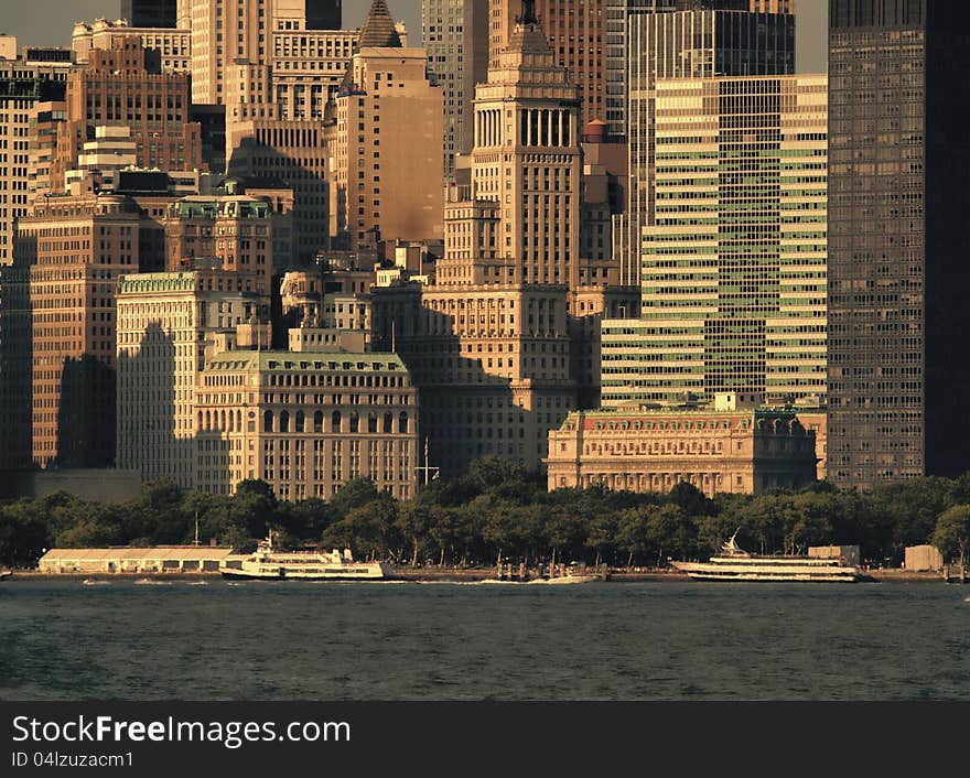 New York City from the New Jersey side of the harbor. Images has been processed to look like 1970's film image. New York City from the New Jersey side of the harbor. Images has been processed to look like 1970's film image.